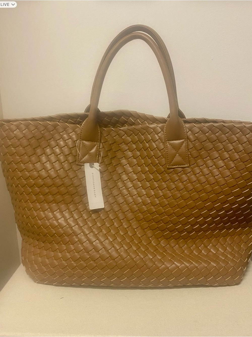 Anthropologie Woven Leather Tote in Cognac Brown